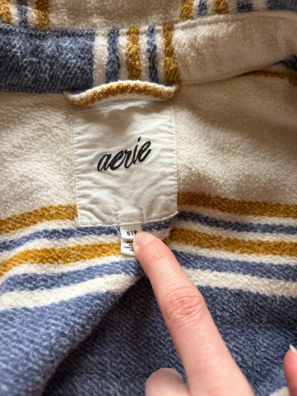 aerie Striped Shacket in Blue, Cream & Yellow - Picture 5 of 5